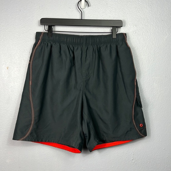 Nike Gray & Orange Mesh Lined Elastic Drawstring Shorts Trunks Large - Picture 1 of 7